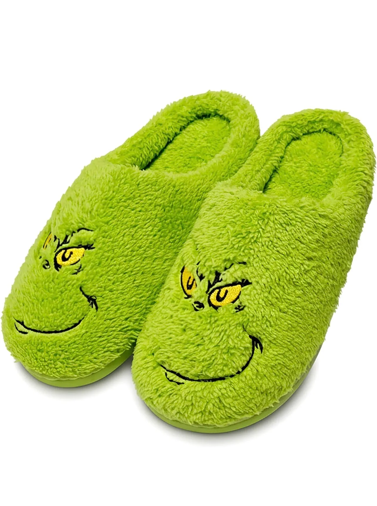 Christmas Green Slippers For Women And Men Fuzzy Fluffy Shoes Warm Cozy 